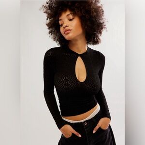 Free People Black Long Sleeve Top